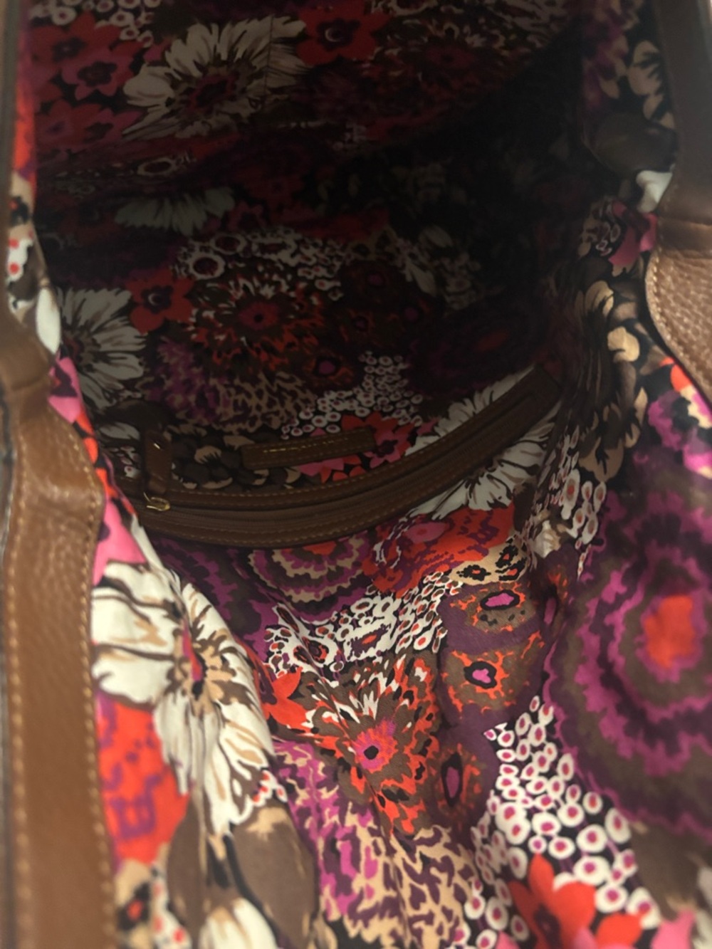Vera Bradley Tan Pebbled 100% Leather Shoulder Hobo Floral interior desert boho - Picture 7 of 12